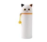 I-TOTAL® - Trousse en Silicone Souple pour l'École, Extensible avec Forme Profilée (Orange Cat)