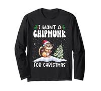 I Want A Chipmunk for Christmas Santa Hat Funny Xmas Manche Longue