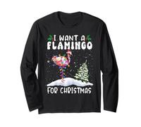 I Want A Flamingo for Christmas Santa Hat Funny Xmas Manche Longue