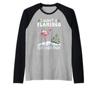 I Want A Flamingo for Christmas Santa Hat Funny Xmas Manche Raglan
