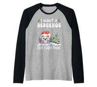 I Want A Hedgehog for Christmas Santa Hat Funny Xmas Manche Raglan