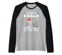 I Want A Koala for Christmas Santa Hat Funny Xmas Manche Raglan