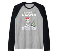 I Want A Llama for Christmas Santa Hat Funny Xmas Manche Raglan
