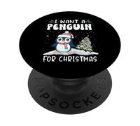 I Want A Penguin for Christmas Santa Hat Funny Xmas PopSockets PopGrip Adhésif