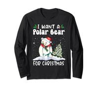 I Want A Polar Bear for Christmas Santa Hat Funny Xmas Manche Longue
