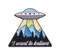 I Want to Believe Pin's en émail | Épinglette extraterrestre OVNI | Cadeau inspiré de l'espace et de la science-fiction pour collectionneurs (3 x 2,6 cm)