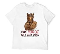 I Want Your Cat Herren Alf Melmac Sitcom T-Shirt Men Round Neck Clothing White L