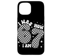 I Was 6 Now I Am 7 Groovy Retro Checkered 7th Birthday Party Coque pour iPhone 15