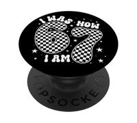 I Was 6 Now I Am 7 Groovy Retro Checkered 7th Birthday Party PopSockets PopGrip Adhésif