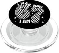 I Was 6 Now I Am 7 Groovy Retro Checkered 7th Birthday Party PopSockets PopGrip pour MagSafe