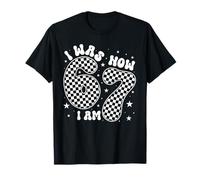 I Was 6 Now I Am 7 Groovy Retro Checkered 7th Birthday Party T-Shirt