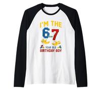 I Was 6 Now I'm 7 67 Meme Birthday Boy Building Blocks Brique Manche Raglan
