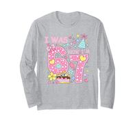 I Was 6 Now I'm 7 Birthday Shirt Girls 7th Birthday Hearts Manche Longue