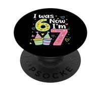 I Was 6 Now I'm 7 Funny 7 Years Old Birthday Kids Party PopSockets PopGrip Adhésif