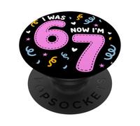 I Was 6 Now I'm 7 Funny 7th Birthday Girl Party PopSockets PopGrip Adhésif