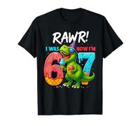 I Was 6 Now I'm 7 Years Old 7th Birthday 6-7 T Rex Dinosaur T-Shirt