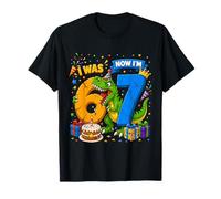 I Was 6 Now Im 7 Years Old Dinosaur 7th Birthday Boy T-Rex T-Shirt