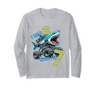 I Was Six Now I'm Seven Shark 67 Meme 7th Birthday Boys Kids Manche Longue