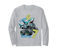 I Was Six Now I'm Seven Shark 67 Meme 7th Birthday Boys Kids Manche Longue