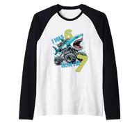 I Was Six Now I'm Seven Shark 67 Meme 7th Birthday Boys Kids Manche Raglan