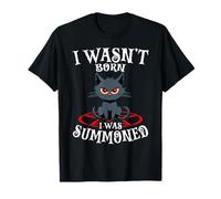 I Wasn't Born I Was Summoned Black Cat Pentagramme Goth T-Shirt