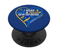 I Wear Blue and Yellow for My Step Brother - Down Syndrome PopSockets PopGrip Adhésif