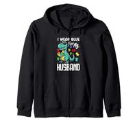 I Wear Blue for My Husband Dinosaure Dino Autism Awareness Sweat à Capuche