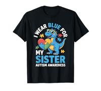 I Wear Blue for My Sister Dino Autism Awareness T-Shirt