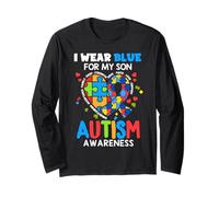 I Wear Blue for My Son Autism Awareness Mom Dad Parents Manche Longue