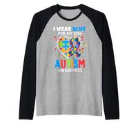 I Wear Blue for My Son Autism Awareness Mom Dad Parents Manche Raglan