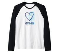 I Wear Blue for My Son Panneau de Sensibilisation à l'Autisme Cœur Manche Raglan