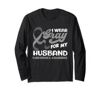 I Wear Gray for My Husband Support Parkinson 's Awareness Manche Longue