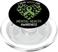 I Wear Green For Mental Health Awareness Butterfly Heart PopSockets PopGrip pour MagSafe