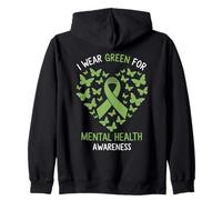 I Wear Green For Mental Health Awareness Butterfly Heart Sweat à Capuche