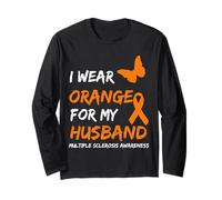 I Wear Orange for My Husband Multiple Sclerosis Ribbon Manche Longue
