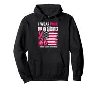 I Wear Pink for My Daughter Breast Cancer Boxing Drapeau américain Sweat à Capuche
