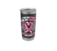 I Wear Pink For My Sister Mois de sensibilisation au cancer du sein Gobelet isotherme en acier inoxydable double paroi