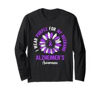 I Wear Purple for My Husband Alzheimer's Awareness Tournesol Manche Longue
