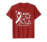 I Wear Red for My Sister Ruban de Sensibilisation aux Accidents vasculaires cérébraux Motif Papillon T-Shirt