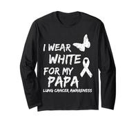 I Wear White for My Papa Lung Cancer Awareness Ribbon Family Manche Longue