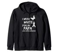 I Wear White for My Papa Lung Cancer Awareness Ribbon Family Sweat à Capuche
