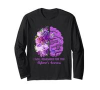 I Will Remember for You Brain Alzheimer's Awareness Violet Manche Longue
