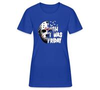 I Wish It was Friday - Design emblématique d'horreur avec masque de hockey sur glace au look slasher, motif parfait pour Halloween et les fans du vendredi 13e T-shirt pour femme, bleu, M