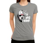 I Wish It was Friday - Design emblématique d'horreur avec masque de hockey sur glace au look slasher, motif parfait pour Halloween et les fans du vendredi 13e T-shirt pour femme, gris, L