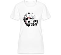 I Wish It was Friday - Design emblématique d'horreur avec masque de hockey sur glace au look slasher, motif parfait pour Halloween et les fans du vendredi 13e T-shirt pour femme, Blanc., XXL