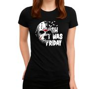 I Wish It was Friday - Design emblématique d'horreur avec masque de hockey sur glace au look slasher, motif parfait pour Halloween et les fans du vendredi 13e T-shirt pour femme, Noir , XL