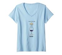 I Wish This Was Wine - Art Amusant pour Les Amateurs de vin T-Shirt avec Col en V, Femme, Bleu Céleste, M