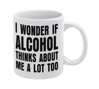 I Wonder If Alcohol Thinks About Me A Lot Too-1 Tasse à café en céramique blanche 325 ml avec poignée ergonomique en C et fond épais en porcelaine pour la maison, le bureau, la cuisine, Nove