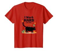 I Work Hard for The Kitty - Humour Amoureux des Chats T-Shirt, Enfant, Rouge, 10 Ans