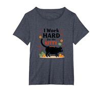 I Work Hard for The Kitty - Humour Amoureux des Chats T-Shirt, Femme Grandes Tailles, Bleu Chiné, 1X